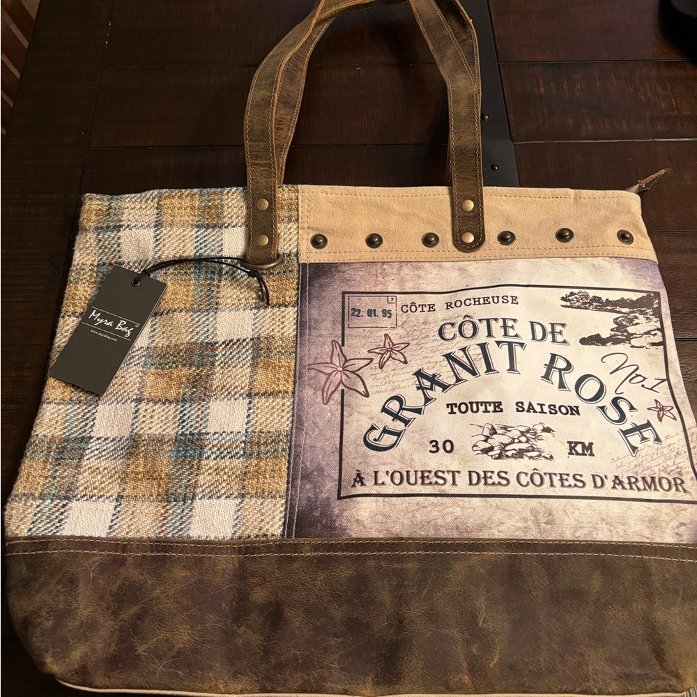 Myra Bag Granit Rose Plaid Leather NWT